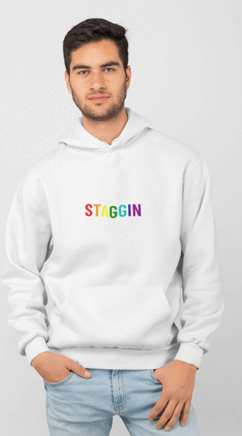 STAGGIN WORD RAINBOW Hoodie - whiteRainbow Thumbnail