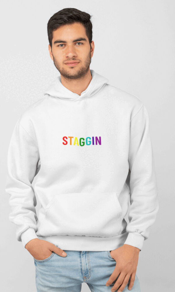 STAGGIN WORD RAINBOW Hoodie - whiteRainbow Thumbnail